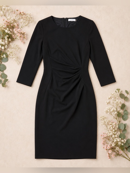 Calvin Klein Dresses & Skirts - Calvin Klein Black Sheath Dress | Tailored Draped Waist | Minimalist Power Chic